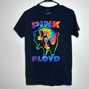 Liquid Blue Pink Floyd T-Shirt Flying Pig Tie Dye Women's Black size Small